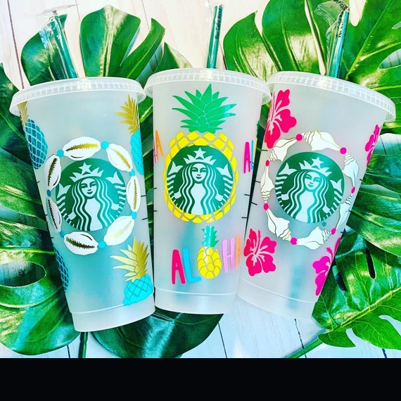 Pineapple Starbucks Cup Tumbler, Handmade, Hawaii, Aloha