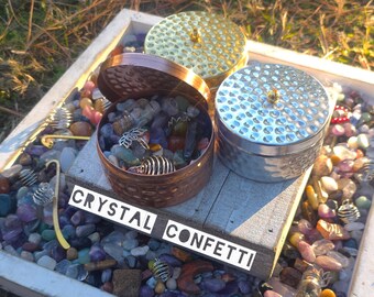 Crystal Confetti filled Tin - Crystals/Stones, Handmade Crystal Jewelry, Oils, Herbs, Charms,