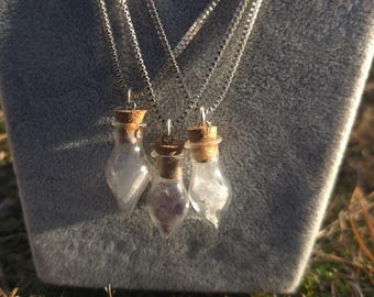 Crystal Chip Teardrop Vial Necklace Options