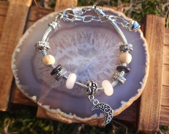 Celestial Boho Charm Bracelet with Rose Quartz