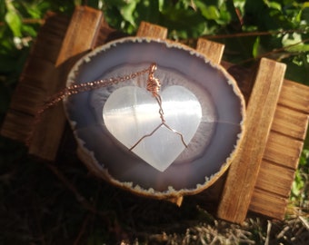 Selenite Heart Necklace - Clear Love - Statement necklace