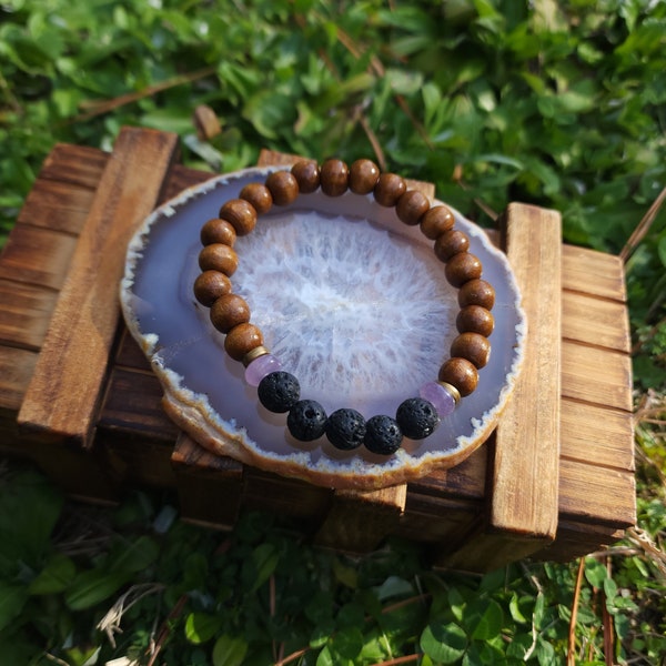 Intuitive Earth Bracelet with Amethyst and Lava Stone - Diffuser Jewelry