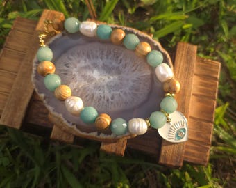 Vibrant Protection Bracelet/Anklet with Agate- Nazar Evil Eye
