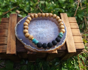 Vibrant Earth Bracelet with Turquoise and Lava Stone - Diffuser Jewelry