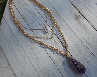 Intuitive Power Necklace with Amethyst and Cowry Shell