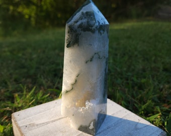 Druzy Moss Agate Tower - XL 6" 1.5lb Tower