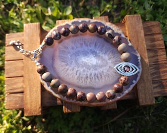 Earthy Protection Bracelet with Leopardskin Jasper - Nazar Evil Eye