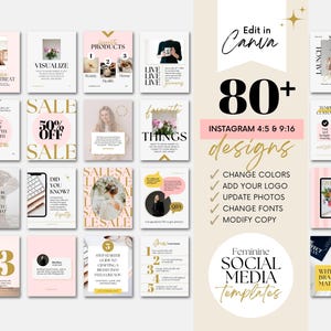 Elegant Instagram Canva Templates: Pink & White Social Media (Digital Download)