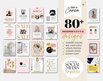 Elegant Instagram Canva Templates: Pink & White Social Media (Digital Download)