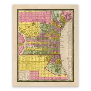 Old City Map of Philadelphia, Vintage Style Print Circa 1800s