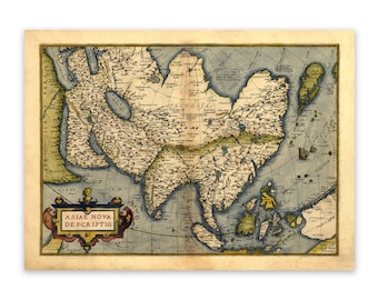 Ancient Map of Asia, 16th Century Cartography Decor, Vintage Style Print Circa 1500s