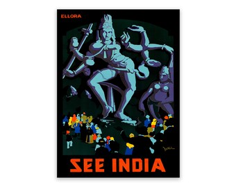 See India Ellora Travel Poster, Premium Vintage Style Reproduction Print