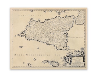 Sicily Map Print: 17th Century Italian Cartography, Vintage Style Decor