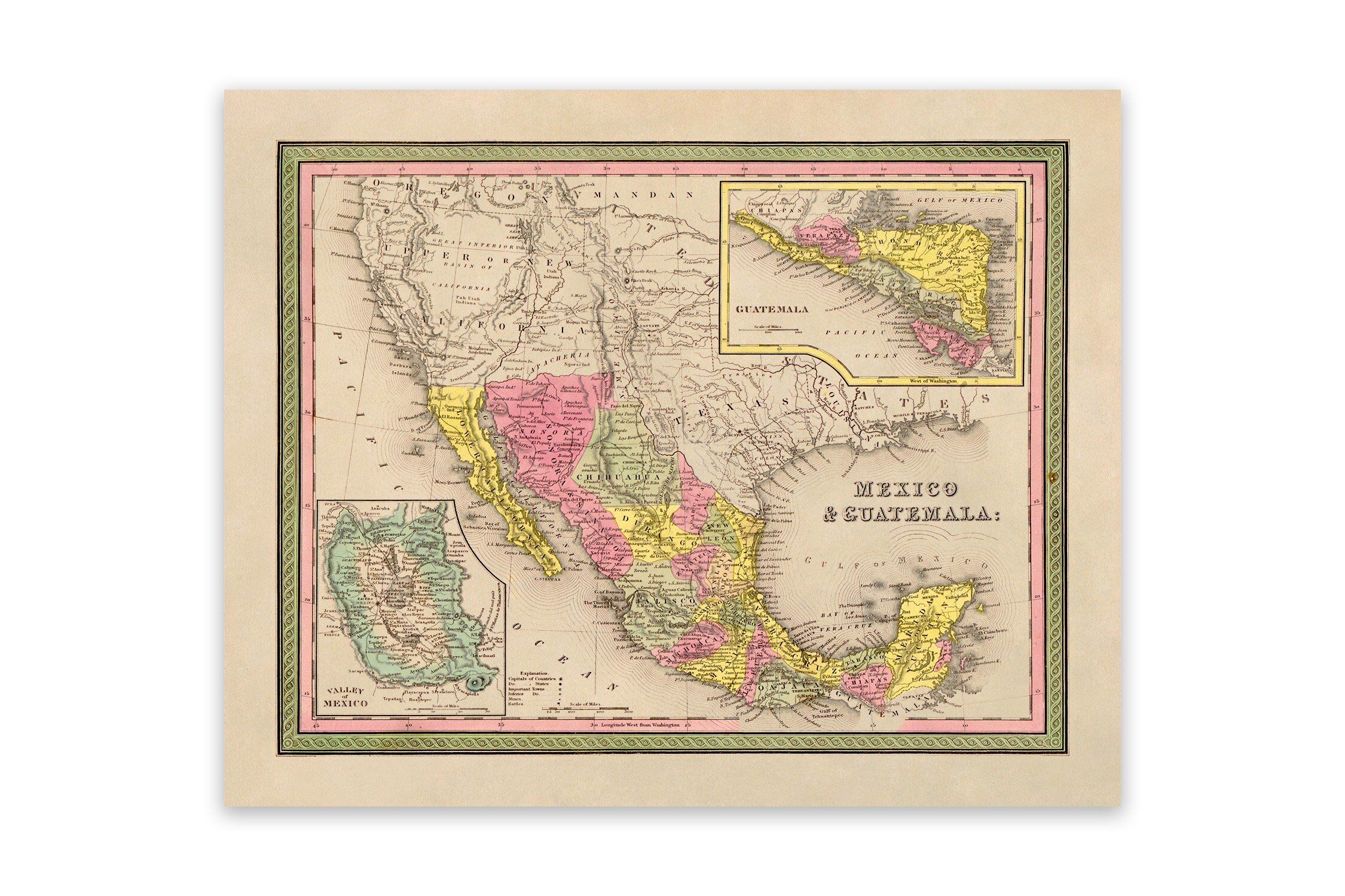 Old Map Of Mexico 1800s Old Map Of Mexico & Guatemala Poster 1800S South America | Etsy Ireland