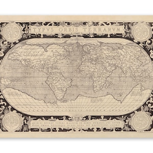 Antique Map of the World, 17th Century Cartography Decor, Vintage Style Print Circa 1600s