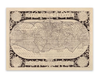 Antique Map of the World, 17th Century Cartography Decor, Vintage Style Print Circa 1600s