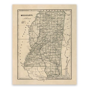 Antique Map of Mississippi, 19th Century Cartography Decor, Vintage Style Print Circa 1800s