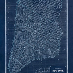 Old New York City Map, Vintage Style NYC Print Circa 1800s Midnight Blue