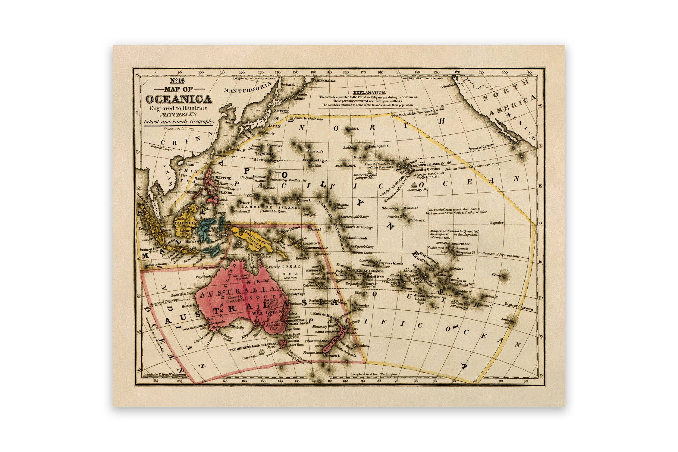 Oceania Map Print: 19th Century Pacific Ocean Cartography - Etsy display picture 1