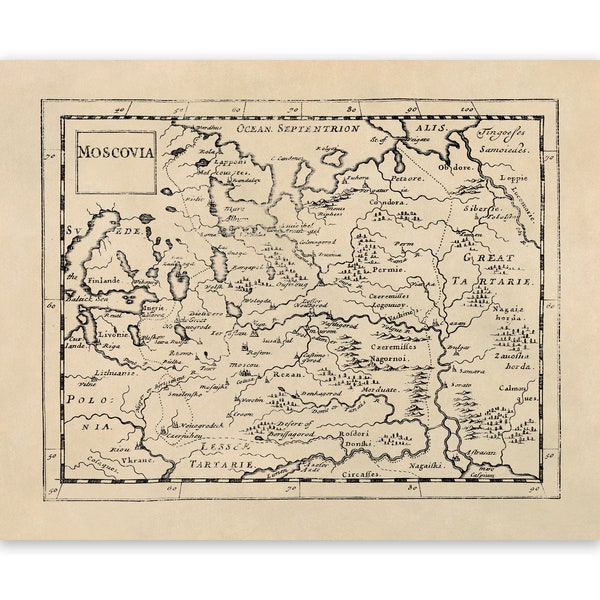 Old Map of Moscow Russia, Vintage Style Print Circa 1600s