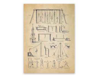Vintage Exercise Poster: 1800s Sports Workout Chart Print, AM112
