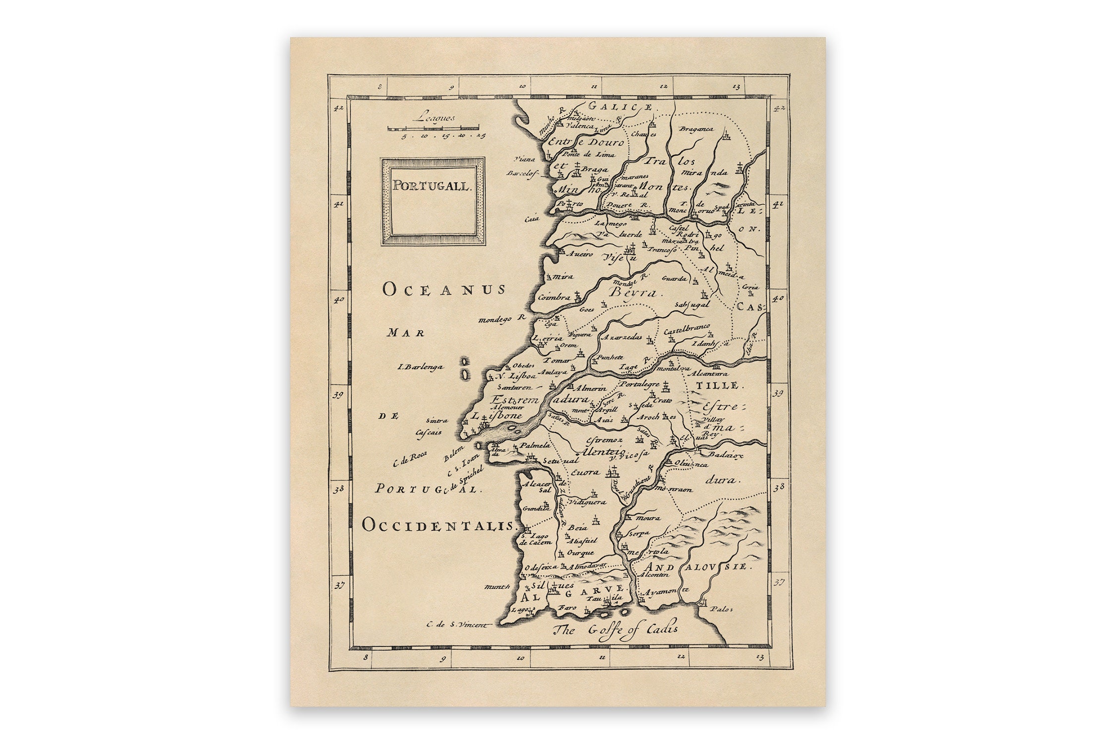 Old Map of Portugal Mapa de Portugal Portuguese map Vintage Map