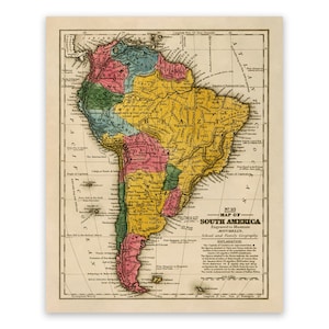 Old Map of South America, Vintage Style Print Circa 1800s