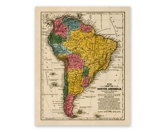 Old Map of South America, Vintage Style Print Circa 1800s