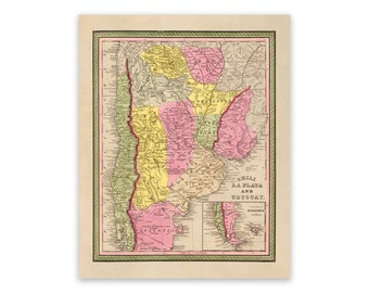 Antique Map of Chile And Uruguay, Vintage Style Print Circa 1800s