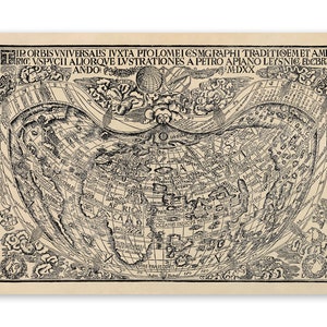 Antique Map of the World, 16th Century Cartography Decor, Vintage Style Print Circa 1500s