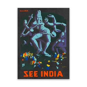 See India Ellora Travel Poster, Vintage Style 1900s Rustic Reproduction Print, Retro Wall Art Decor
