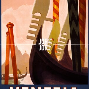 Venice Italy Travel Poster, Vintage Style 1900s Italian Gondola Print image 2