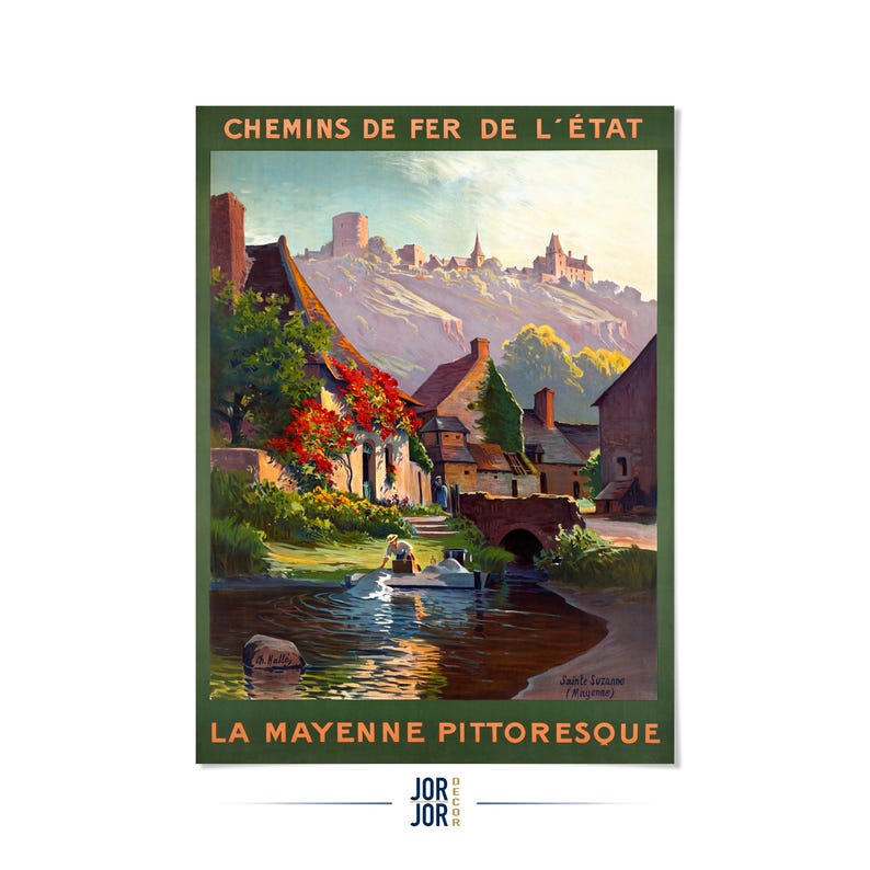 Mayenne France Travel Poster: Vintage Style French Monastery Town Print 画像 1