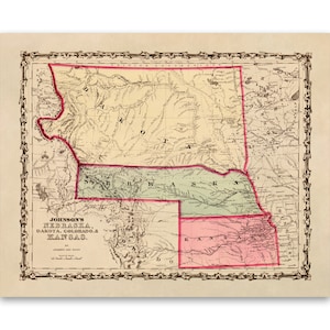 Antique Map of Western Territories, Kansas Nebraska and Dakota Territory, 19th Century Cartography Decor, Vintage Style Print Circa 1800s