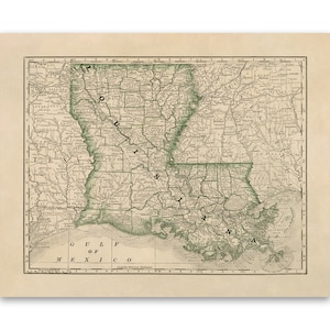 Old Map of Louisiana, 19th Century Cartography Decor, Vintage Style Print Circa 1800s