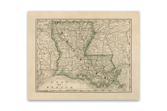 Old Louisiana State Map Vintage Style Print Circa 1800s 