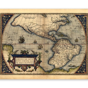 Carte des continents américains ancienne, décor cartographique du XVIe siècle, estampe de style vintage, vers 1500