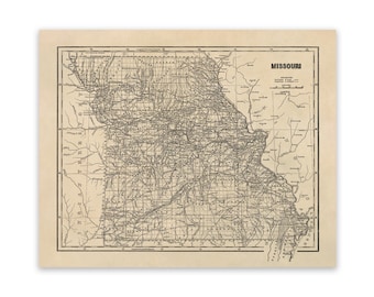 Old Map of Missouri, 19th Century Cartography Decor, Vintage Style Print Circa 1800s
