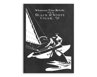 Black and White Cigar Advertisement Print, Vintage Tobacco Poster