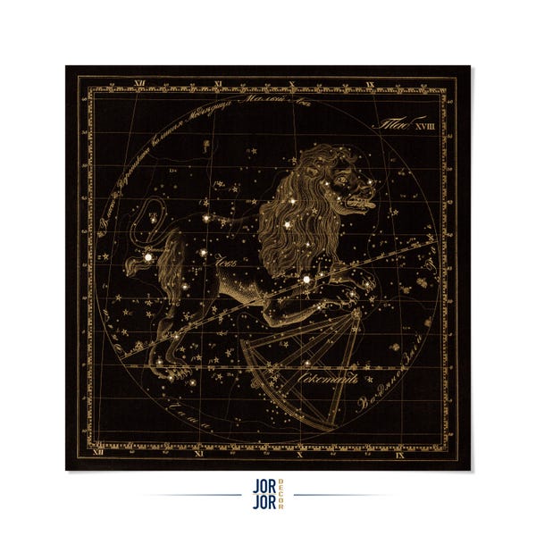 Lámina con la constelación de Leo, póster del atlas celeste de astronomía rusa del siglo XIX.