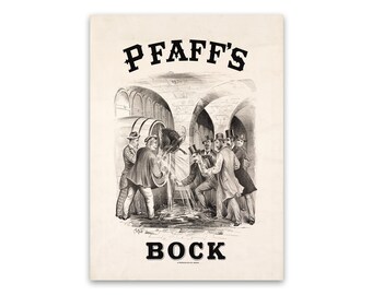 Affiche de bière Bock de Old Pfaff, illustration de grotte d'homme de brasserie antique, impression de reproduction de style vintage de qualité supérieure