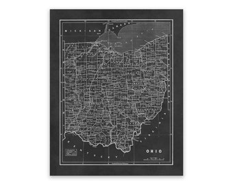 Old Ohio State Map, Vintage Style Print Circa 1800s