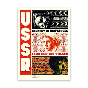 USSR Russia Population Diversity Travel Poster, Vintage Style 1900s Mid Century Reproduction Print, Retro Wall Art Decor