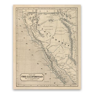 Old Map of California, 19th Century Cartography Home Decor, Vintage Style Print Circa 1800s