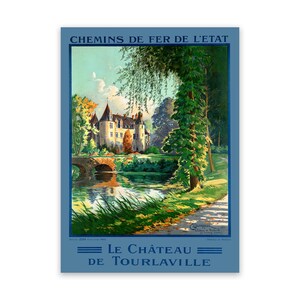 France Chateau Travel Poster, Vintage Style 1900s Rustic Reproduction Print, Retro Wall Art Decor