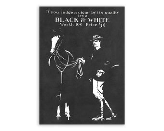 Vintage Cigar Advertisement Print, Black & White Tobacco Horse Poster