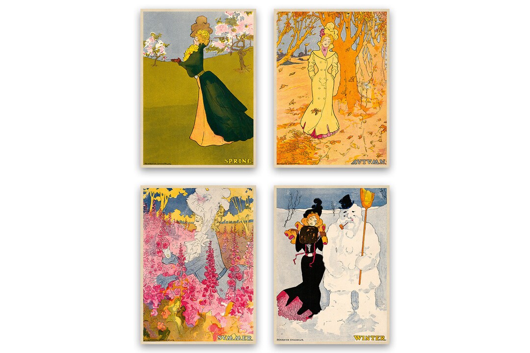 Victorian Four Seasons Illustration, Set of 4 Prints, Summer Spring ...