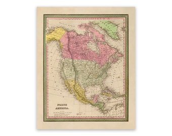 Old Map of North America, Vintage Style Print Circa 1800s