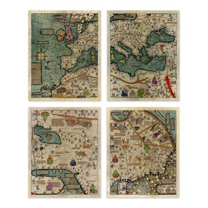 Ancient Catalan Atlas Medieval World Map Print Set, Vintage Style Print Circa 1300s