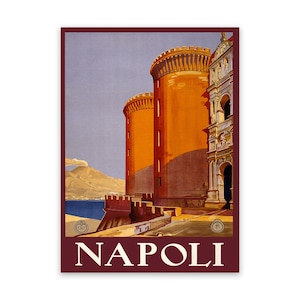 Naples Italy Travel Poster, Vintage Style 1900s Rustic Reproduction Print, Retro Wall Art Decor